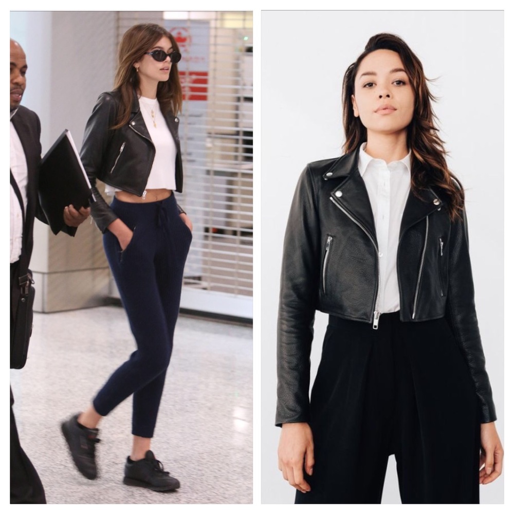 Laer Cropped Moto Leather Jacket XS newish black